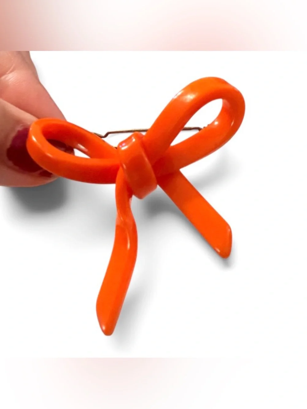 Vintage Mod French Barrette in the Shape of a 3D Bow, Bright Orange Hair Clip